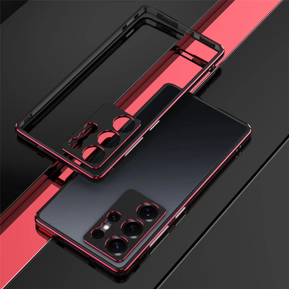For Samsung Galaxy S25 Ultra Bumper Case Metal Frame Phone Cover with Camera Lens Guard - Black / Red - 3