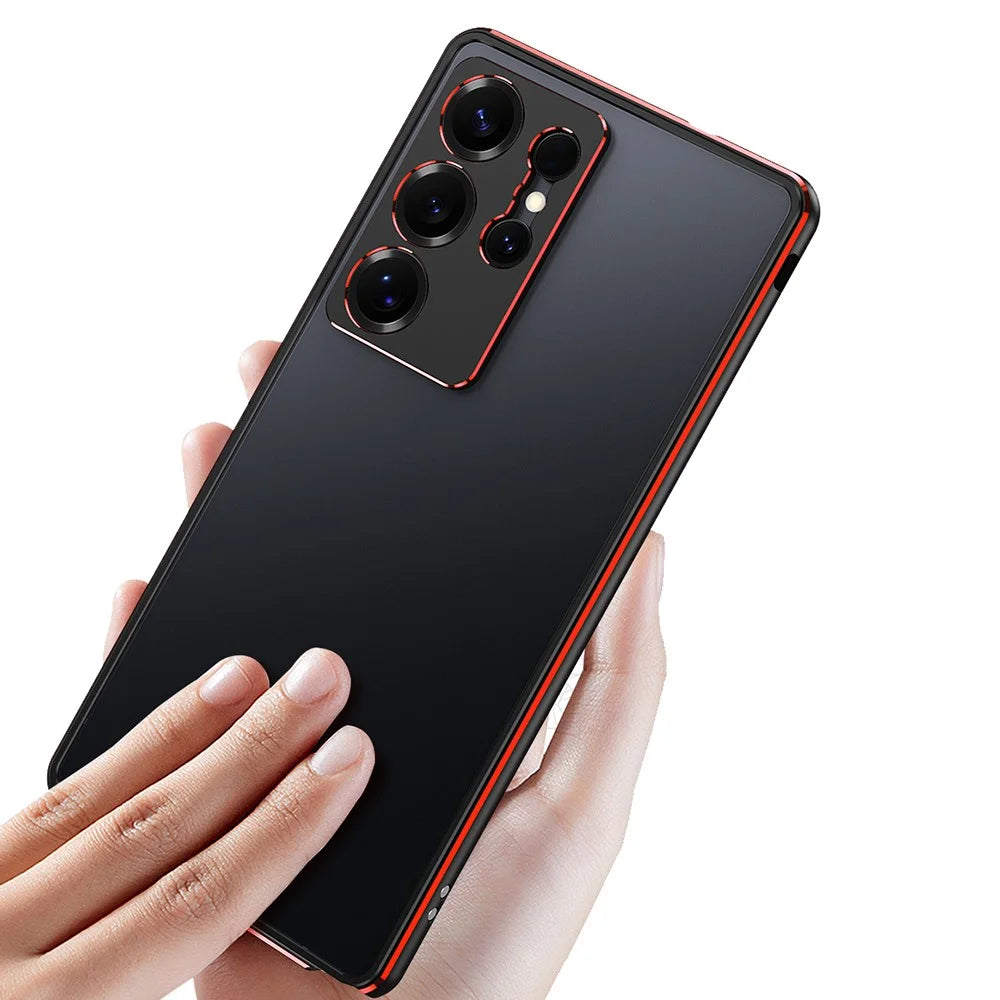 For Samsung Galaxy S25 Ultra Bumper Case Metal Frame Phone Cover with Camera Lens Guard - Black / Red - 4