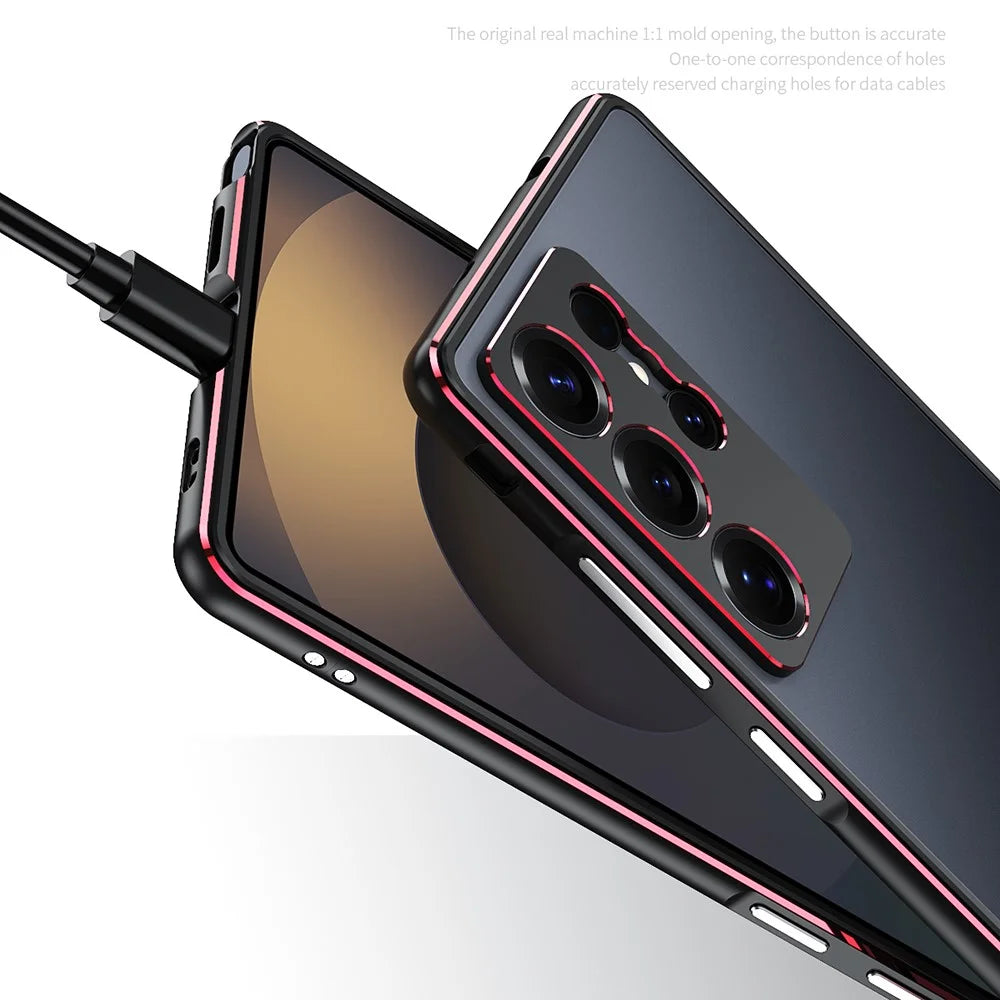 For Samsung Galaxy S25 Ultra Bumper Case Metal Frame Phone Cover with Camera Lens Guard - Black / Red - 7