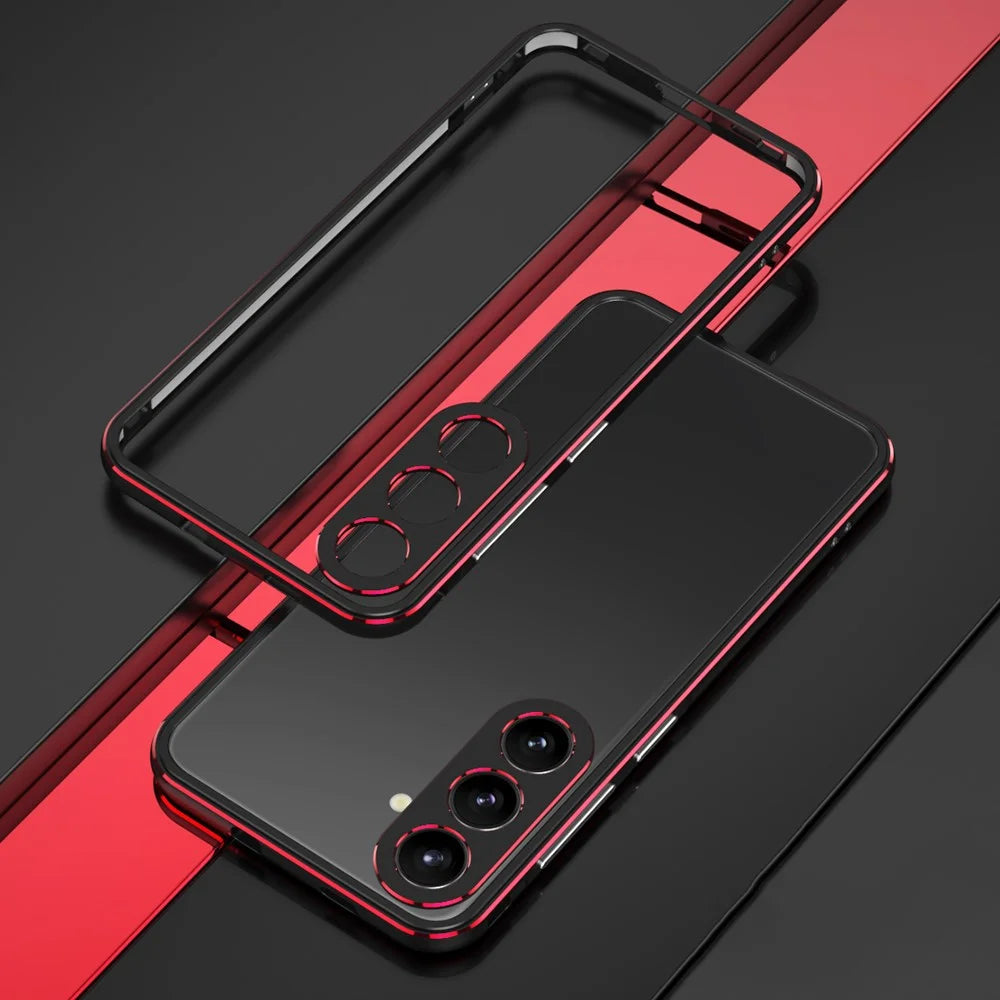 For Samsung Galaxy S25+ Bumper Case Metal Frame Phone Cover with Camera Lens Guard - Black / Red - 1
