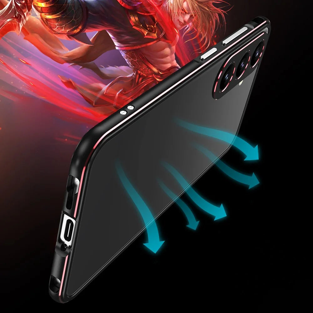For Samsung Galaxy S25+ Bumper Case Metal Frame Phone Cover with Camera Lens Guard - Black / Red - 3