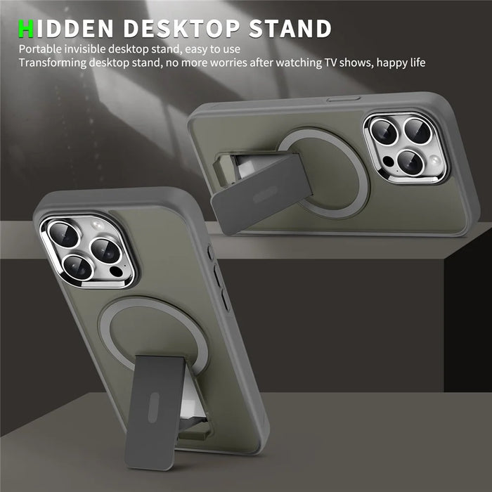 For iPhone 15 Pro Case Compatible with MagSafe PC + TPU Phone Cover with Kickstand - Titanium Grey - 2