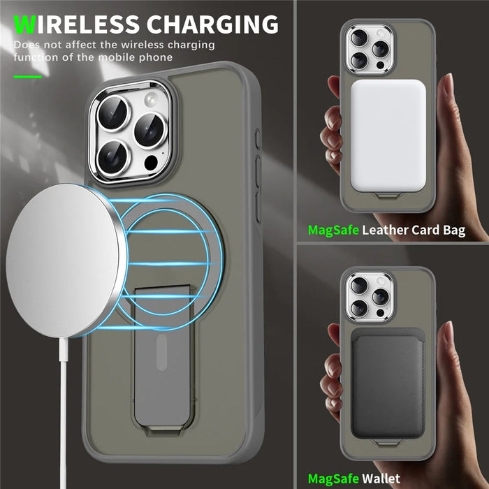 For iPhone 15 Pro Case Compatible with MagSafe PC + TPU Phone Cover with Kickstand - Titanium Grey - 3