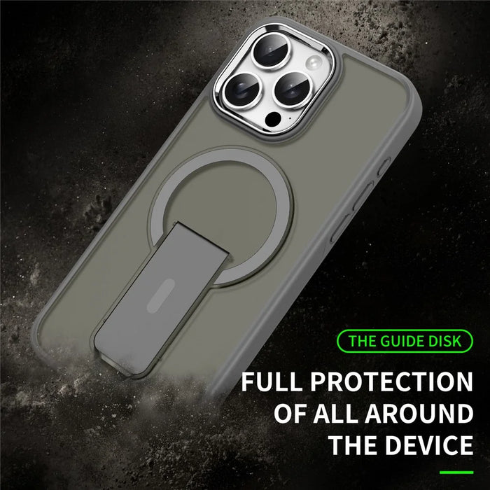 For iPhone 15 Pro Case Compatible with MagSafe PC + TPU Phone Cover with Kickstand - Titanium Grey - 4