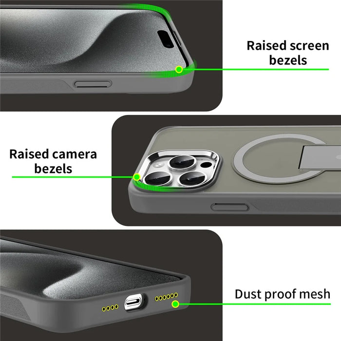 For iPhone 15 Pro Case Compatible with MagSafe PC + TPU Phone Cover with Kickstand - Titanium Grey - 7