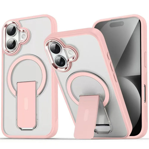 For iPhone 16 Case Compatible with MagSafe PC + TPU Phone Cover with Kickstand - Pink - 1