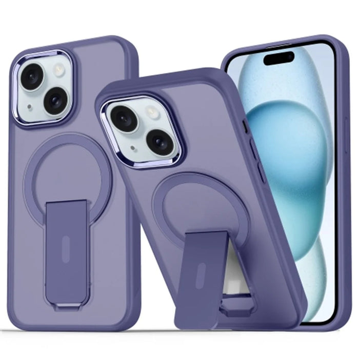 For iPhone 15 Plus / 14 Plus Case Compatible with MagSafe PC + TPU Phone Cover with Kickstand - Dark Purple - 1