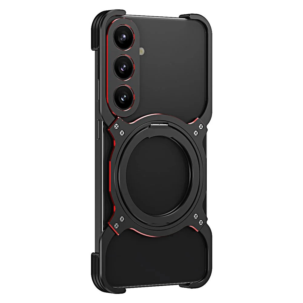 For Samsung Galaxy S25+ Case Kickstand Metal Bumper Magnetic Phone Cover - Black / Red - 1