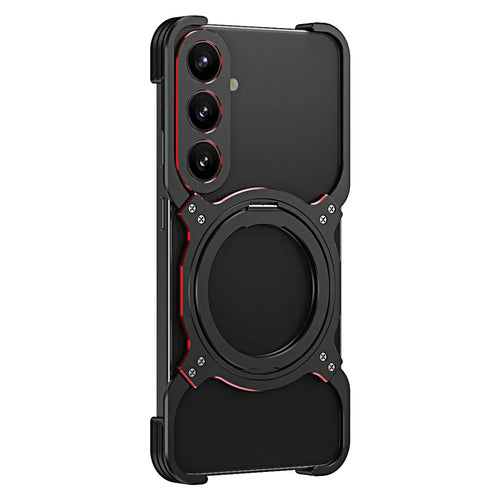 For Samsung Galaxy S25+ Case Kickstand Metal Bumper Magnetic Phone Cover - Black / Red - 1