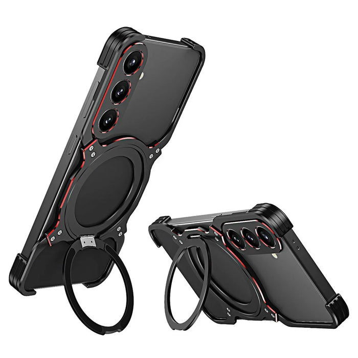 For Samsung Galaxy S25 Case Kickstand Metal Bumper Magnetic Phone Cover - Black / Red - 2
