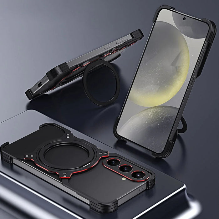 For Samsung Galaxy S25 Case Kickstand Metal Bumper Magnetic Phone Cover - Black / Red - 3