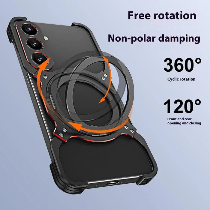 For Samsung Galaxy S25 Case Kickstand Metal Bumper Magnetic Phone Cover - Black / Red - 4
