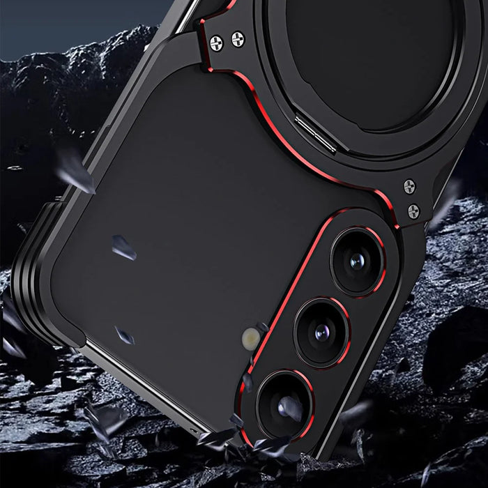 For Samsung Galaxy S25 Case Kickstand Metal Bumper Magnetic Phone Cover - Black / Red - 7