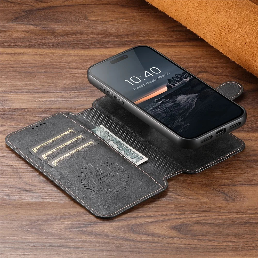 SUTENI Q-05 For iPhone 16 Plus Wallet Case 2 in 1 Detachable Leather Flip Phone Cover with Stand - Black - 7