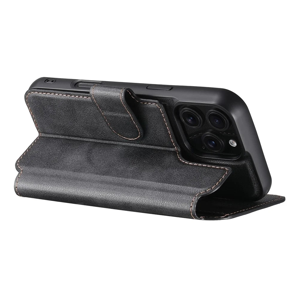 SUTENI Q-05 For iPhone 16 Pro Wallet Case 2 in 1 Detachable Leather Flip Phone Cover with Stand - Black - 5