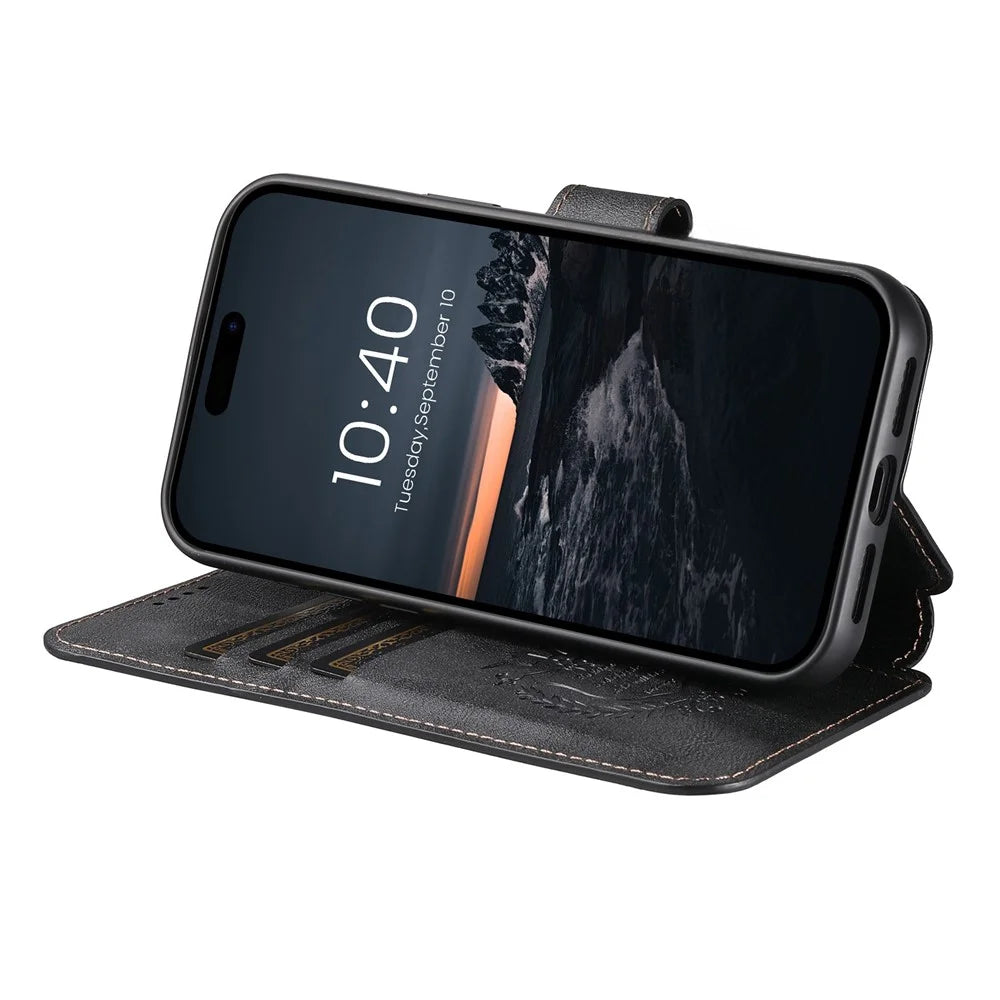 SUTENI Q-05 For iPhone 15 Pro Max Wallet Case 2 in 1 Detachable Leather Flip Phone Cover with Stand - Black - 4