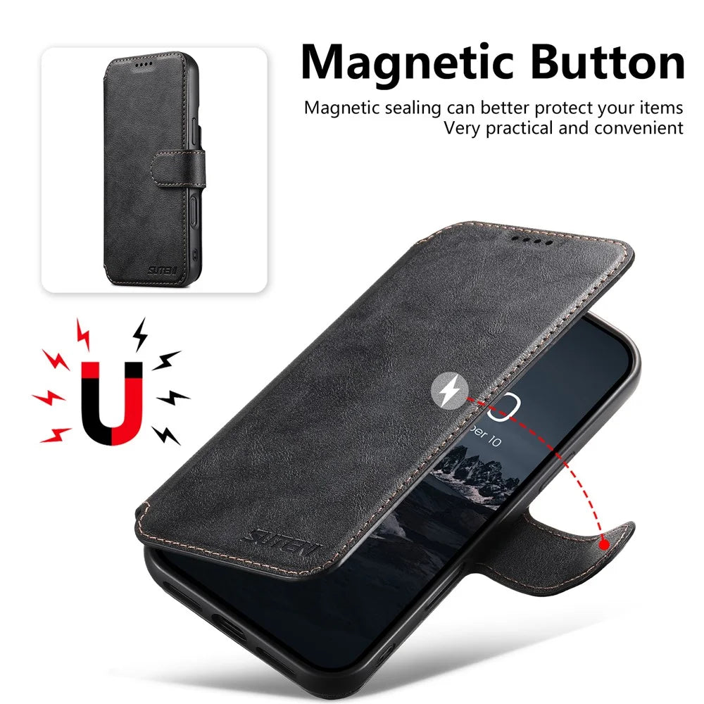 SUTENI Q-05 For iPhone 15 Plus / 14 Wallet Case 2 in 1 Detachable Leather Flip Phone Cover with Stand - Black - 5
