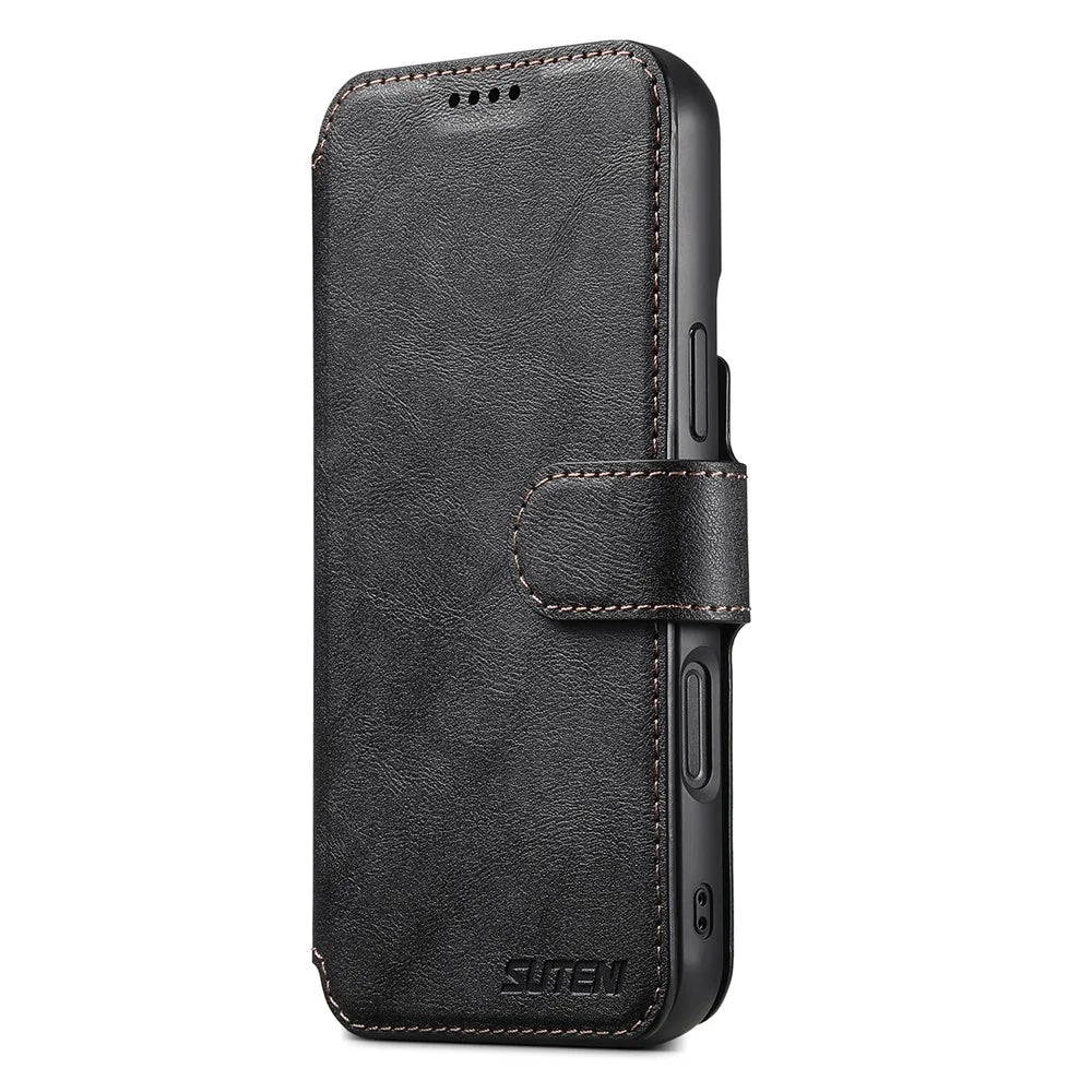 SUTENI Q-05 For iPhone 14 / 13 Wallet Case 2 in 1 Detachable Leather Flip Phone Cover with Stand - Black - 7