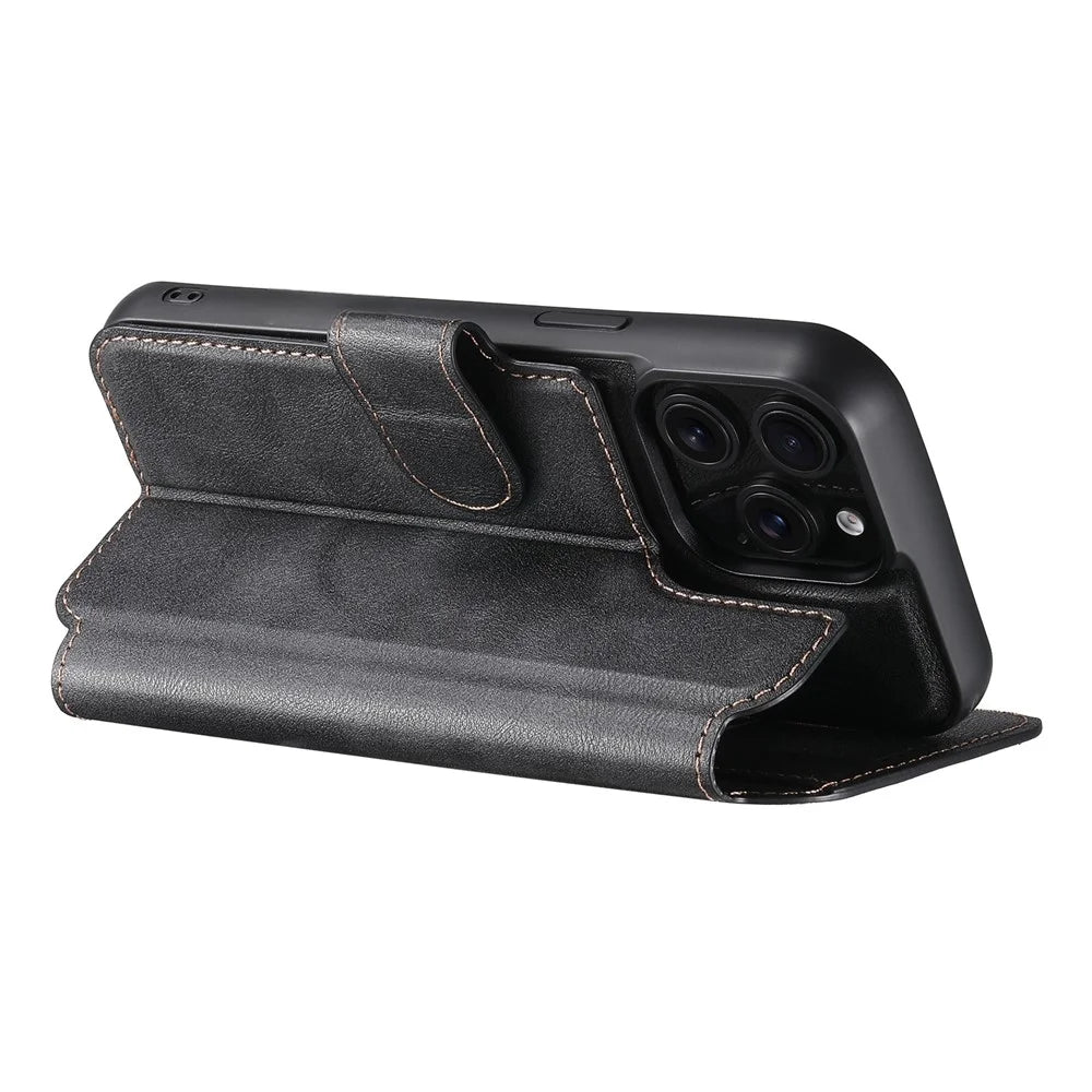 SUTENI Q-05 For iPhone 13 Pro Max Wallet Case 2 in 1 Detachable Leather Flip Phone Cover with Stand - Black - 5