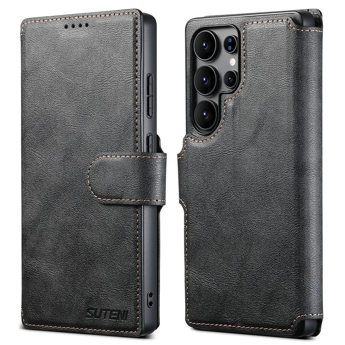 SUTENI Q-05 For Samsung Galaxy S25 Ultra Wallet Case 2 in 1 Detachable Leather Flip Phone Cover with Stand - Black - 1