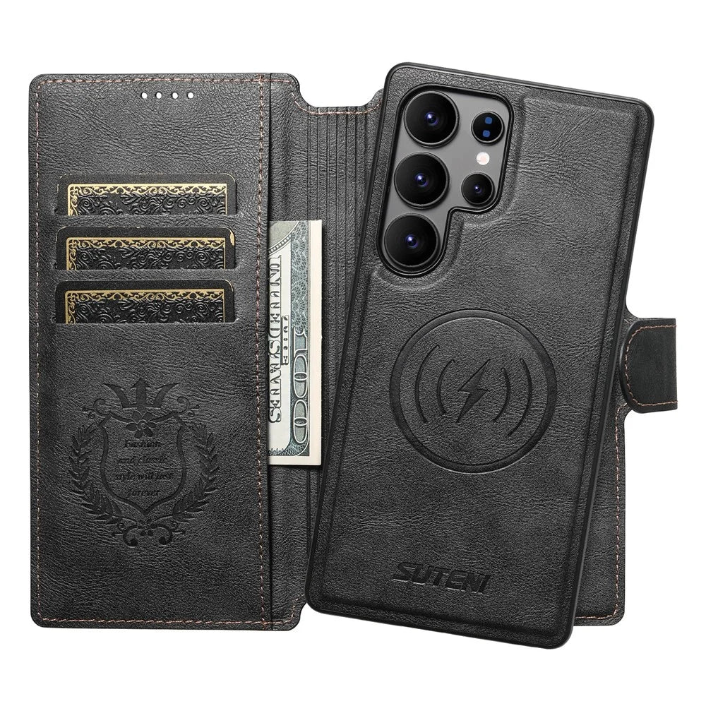 SUTENI Q-05 For Samsung Galaxy S24 Ultra Wallet Case 2 in 1 Detachable Leather Flip Phone Cover with Stand - Black - 2