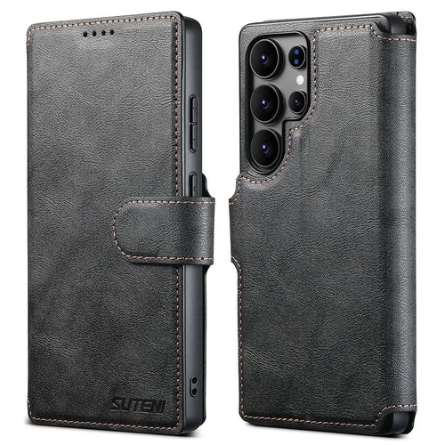 SUTENI Q-05 For Samsung Galaxy S22 Ultra 5G Wallet Case 2 in 1 Detachable Leather Flip Phone Cover with Stand - Black - 1