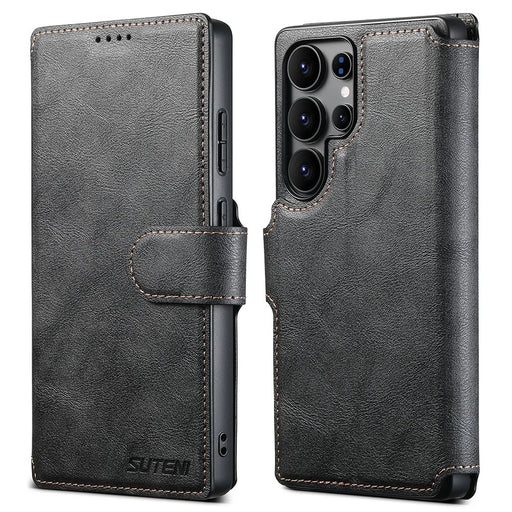 SUTENI Q-05 For Samsung Galaxy S22 Ultra 5G Wallet Case 2 in 1 Detachable Leather Flip Phone Cover with Stand - Black - 1