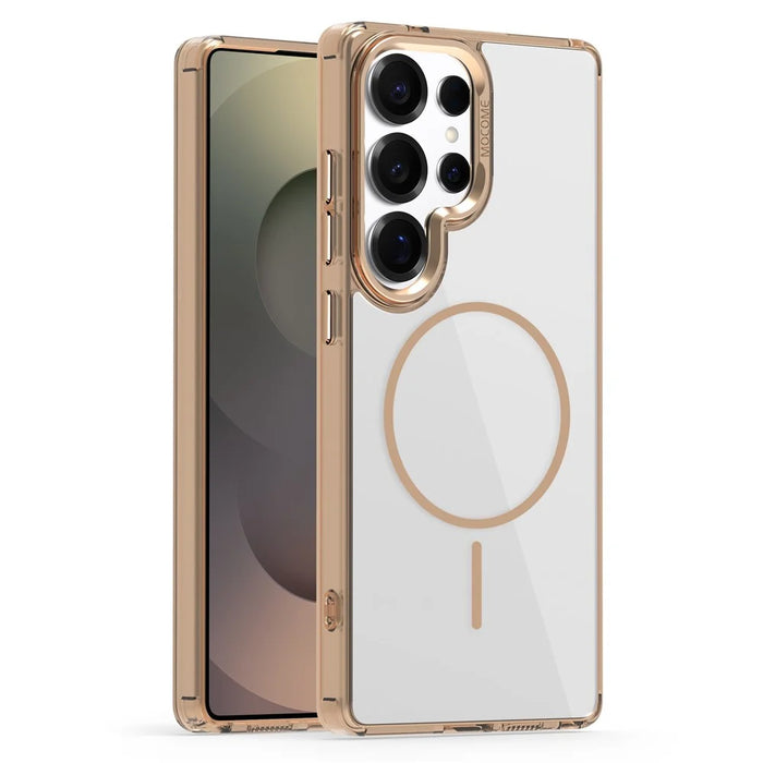 For Samsung Galaxy S25 Ultra Clear Magnetic Case TPU PC Phone Cover - Desert Gold - 1