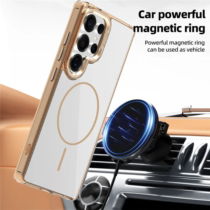 For Samsung Galaxy S25 Ultra Clear Magnetic Case TPU PC Phone Cover - Desert Gold - 5