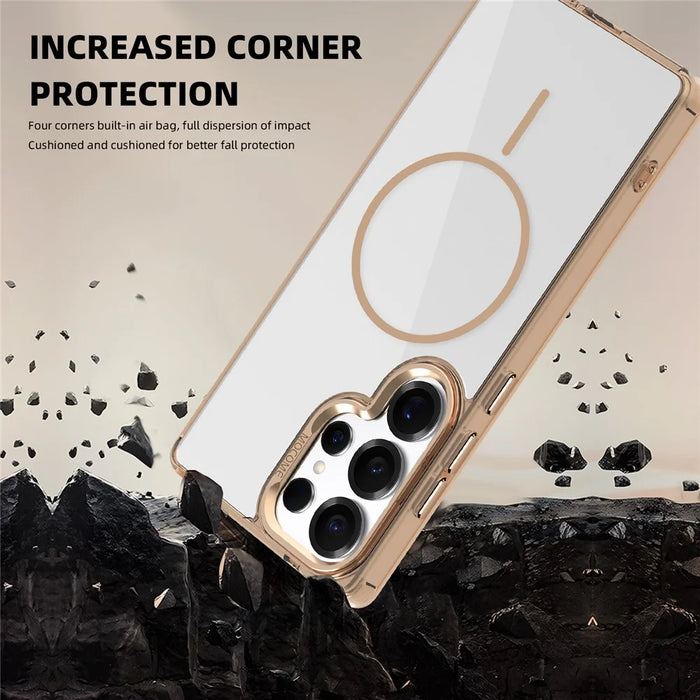 For Samsung Galaxy S25 Ultra Clear Magnetic Case TPU PC Phone Cover - Desert Gold - 6