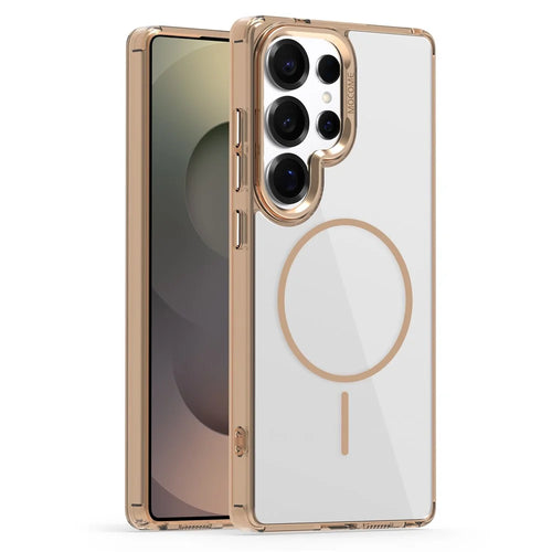 For Samsung Galaxy S24 Ultra Clear Magnetic Case TPU PC Phone Cover - Desert Gold - 1