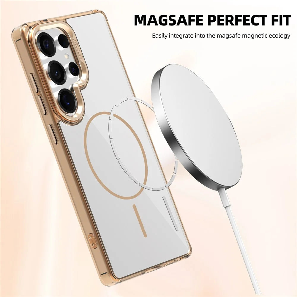 For Samsung Galaxy S24 Ultra Clear Magnetic Case TPU PC Phone Cover - Desert Gold - 4