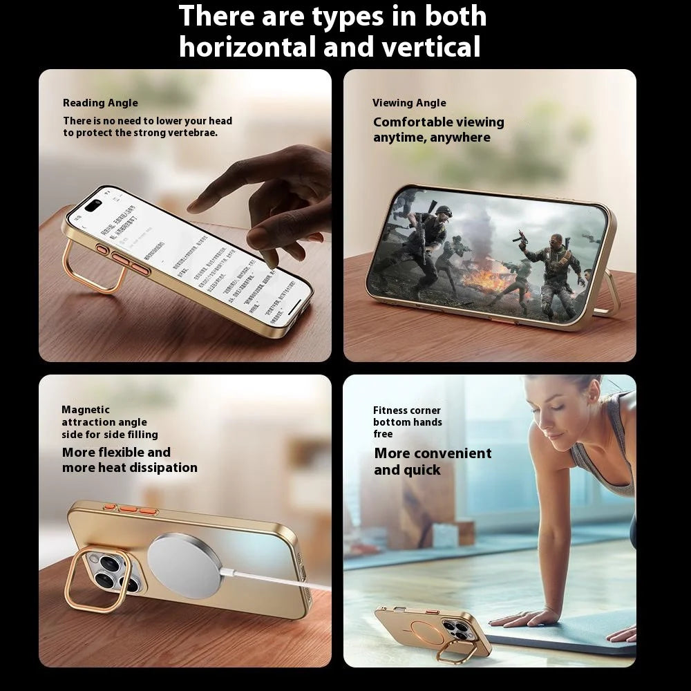 For iPhone 16 Pro Max Case Compatible with MagSafe Lens Kicktand Hard PC Phone Cover - Desert Gold - 6