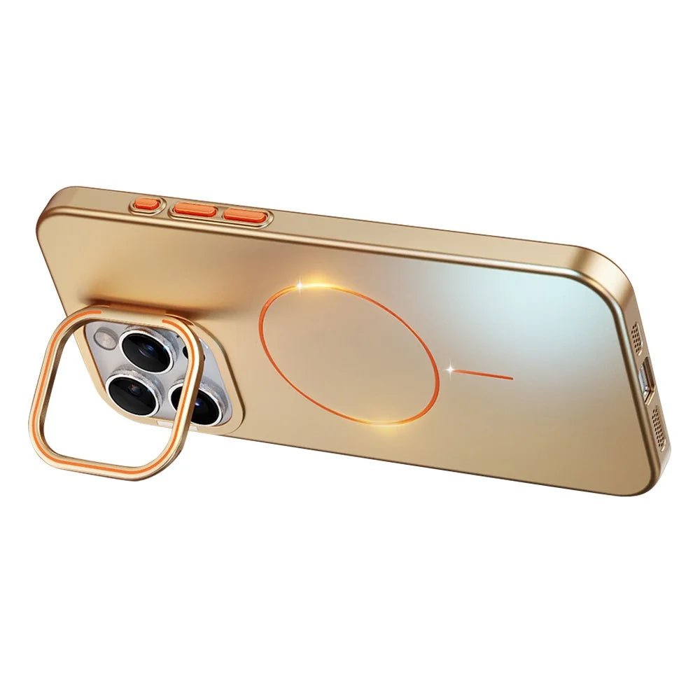 For iPhone 16 Pro Case Compatible with MagSafe Lens Kicktand Hard PC Phone Cover - Desert Gold - 2