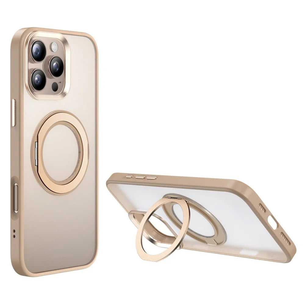 For iPhone 16 Pro Max Case Rotating Magnetic Kickstand TPU + PC Protective Cover - Desert Gold - 1