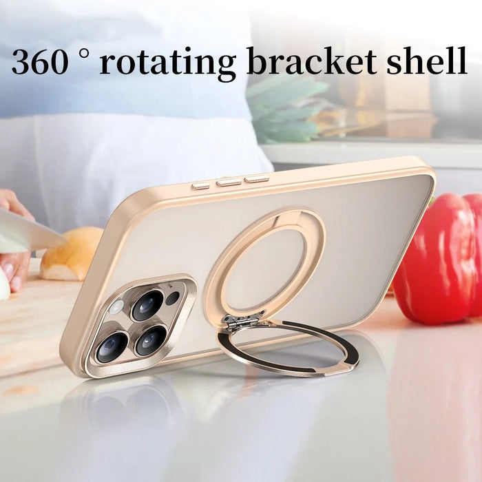 For iPhone 16 Pro Max Case Rotating Magnetic Kickstand TPU + PC Protective Cover - Desert Gold - 2