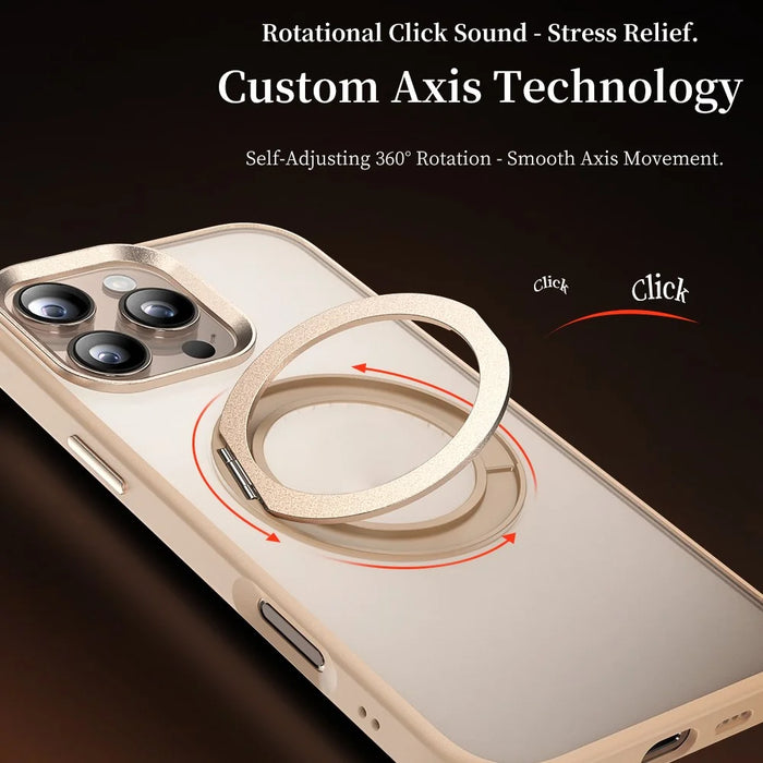 For iPhone 16 Pro Max Case Rotating Magnetic Kickstand TPU + PC Protective Cover - Desert Gold - 3