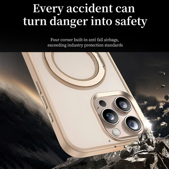 For iPhone 16 Pro Max Case Rotating Magnetic Kickstand TPU + PC Protective Cover - Desert Gold - 4
