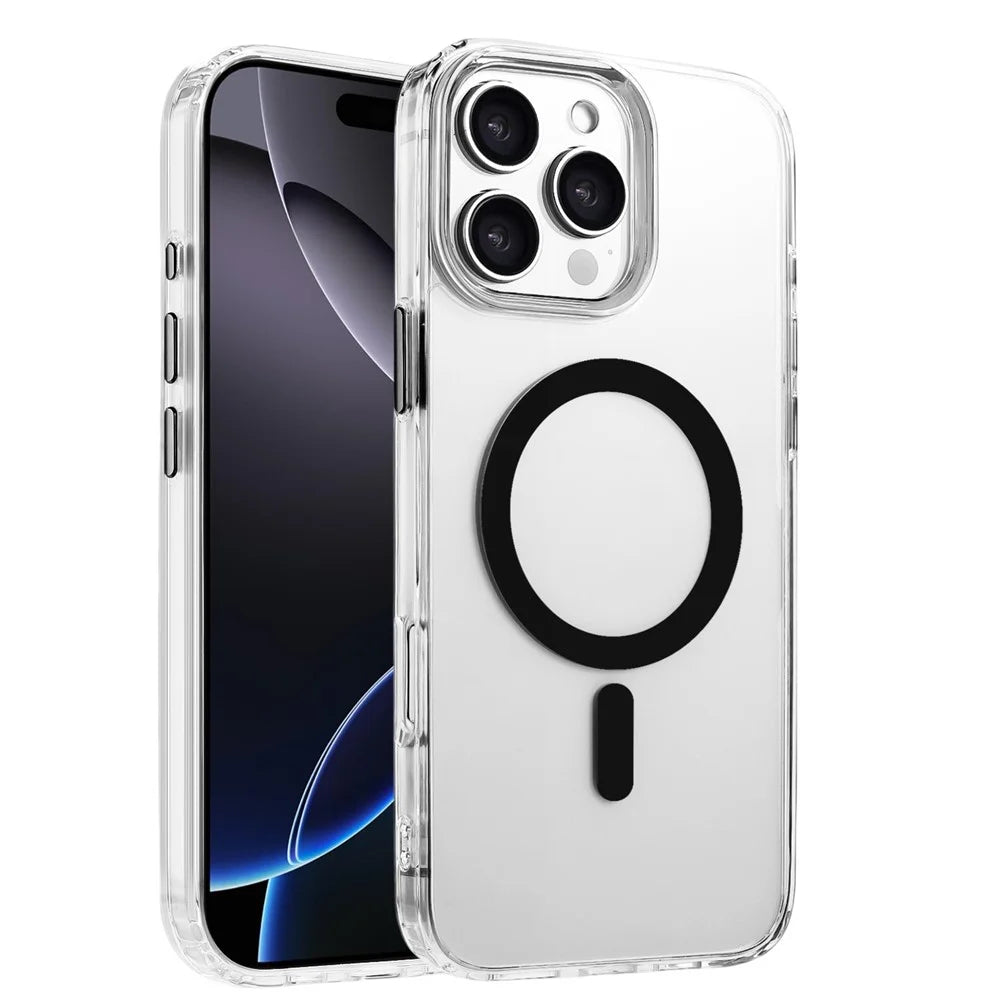 For iPhone 16 Pro Max Case Compatible with MagSafe Clear PC + TPU Sealed Magnetic Phone Cover - Black - 1