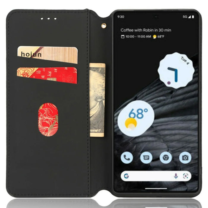 Anti-scratch Phone Case For Google Pixel 7 Pro 5G, Magnetic Auto Closing Phone Shell Stand Imprinted Rhombus Pattern PU Leather Flip Wallet Cover - Blue - 2