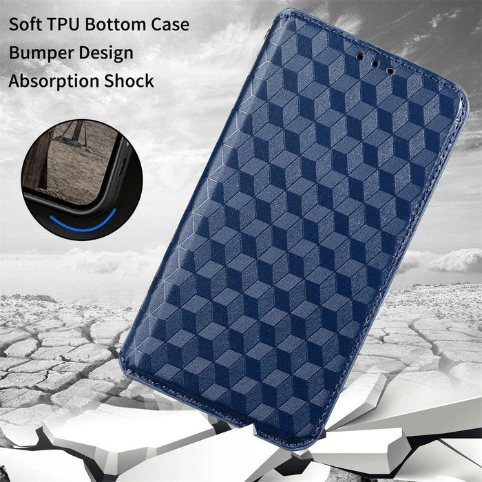 Anti-scratch Phone Case For Google Pixel 7 Pro 5G, Magnetic Auto Closing Phone Shell Stand Imprinted Rhombus Pattern PU Leather Flip Wallet Cover - Blue - 4