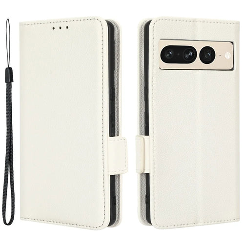 Litchi Texture Phone Cover for Google Pixel 7 Pro 5G, PU Leather Dual Magnetic Clasp Shockproof Phone Case Wallet Stand - White - 1