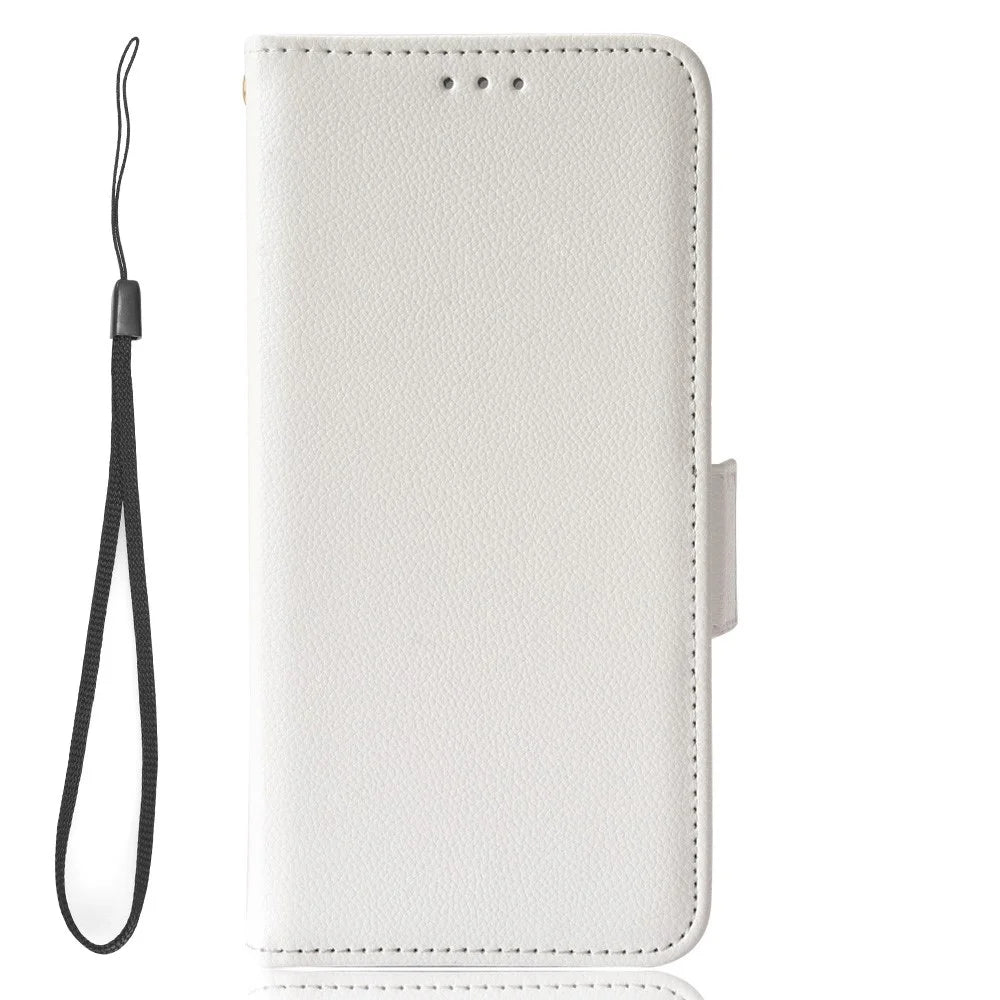 Litchi Texture Phone Cover for Google Pixel 7 Pro 5G, PU Leather Dual Magnetic Clasp Shockproof Phone Case Wallet Stand - White - 6