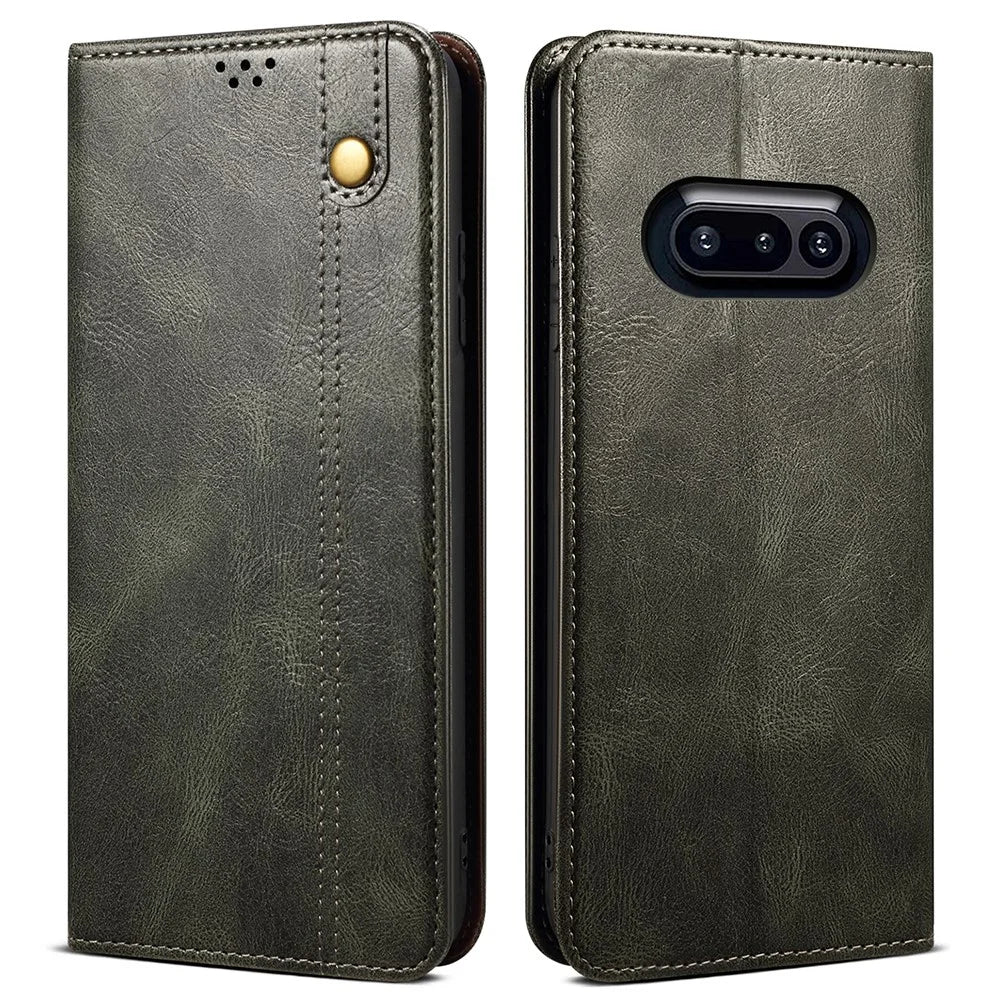 For Nothing Phone (3a) Case Crazy Horse Texture Waxy Leather Wallet Stand Phone Cover - Green - 1