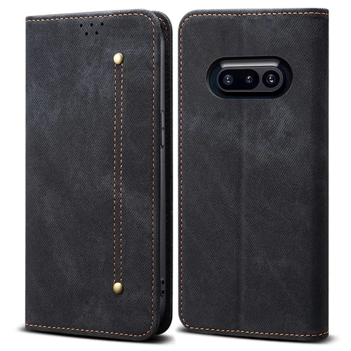 For Nothing Phone (3a) Case Jeans Cloth Texture Anti-Scratch Leather Stand Phone Cover - Black - 1