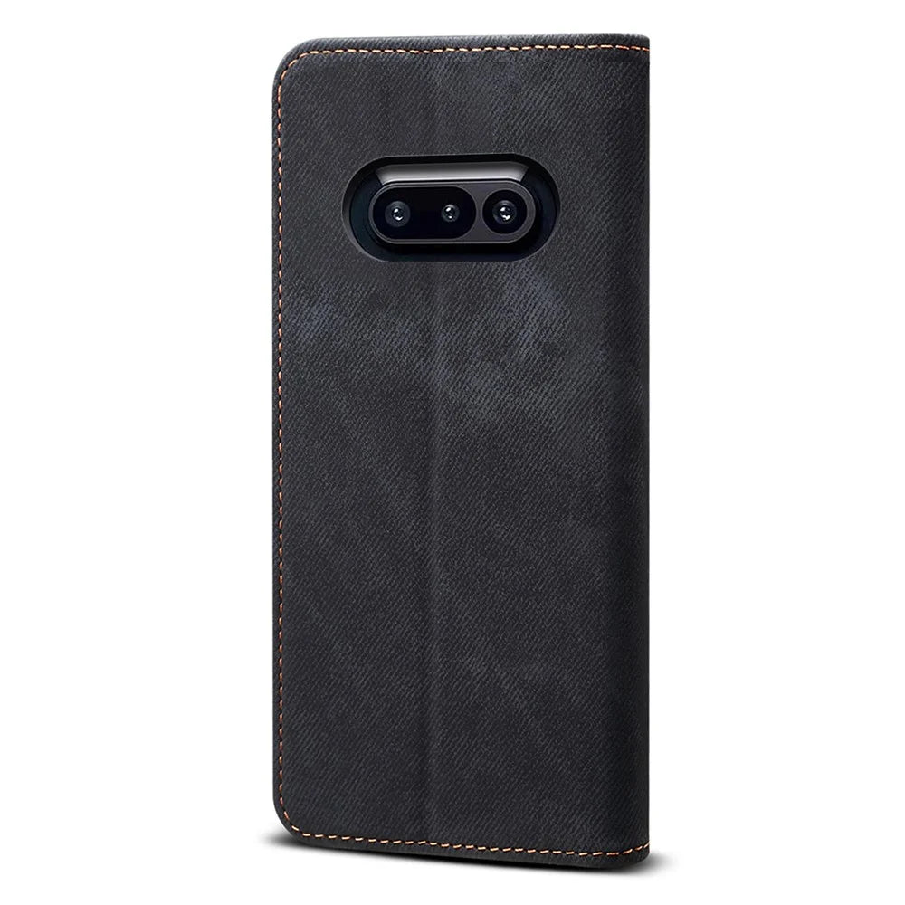 For Nothing Phone (3a) Case Jeans Cloth Texture Anti-Scratch Leather Stand Phone Cover - Black - 6