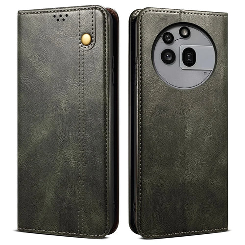 For Nothing Phone (3a) Pro Case Crazy Horse Texture Waxy Leather Wallet Stand Phone Cover - Green - 1