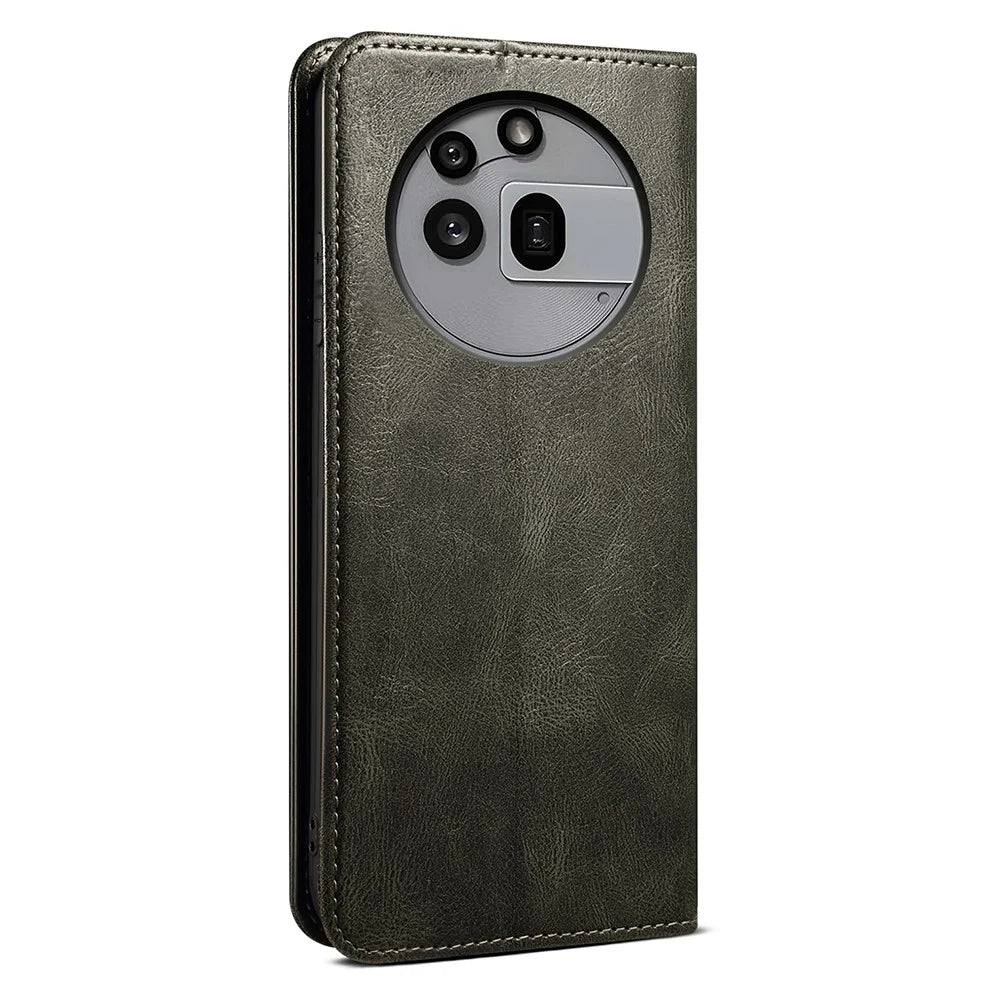 For Nothing Phone (3a) Pro Case Crazy Horse Texture Waxy Leather Wallet Stand Phone Cover - Green - 6