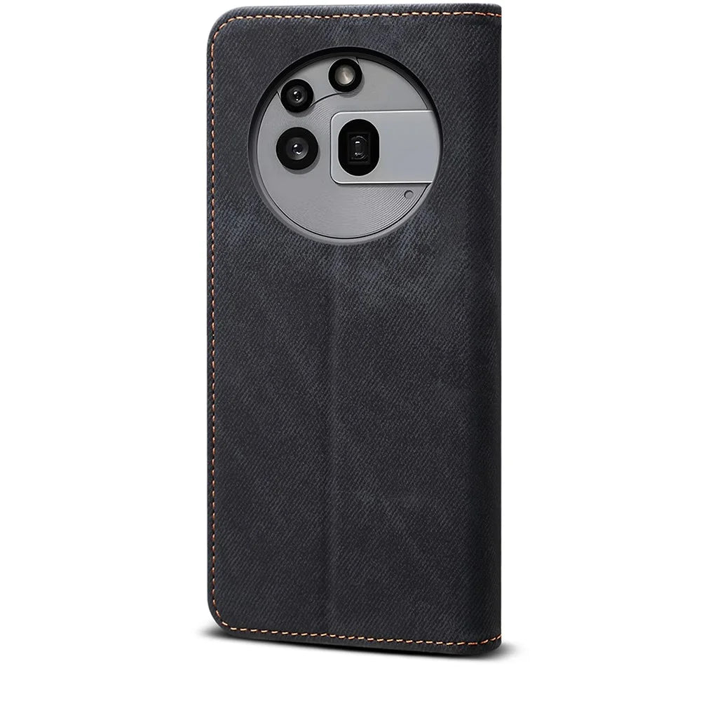 For Nothing Phone (3a) Pro Case Jeans Cloth Texture Anti-Scratch Leather Stand Phone Cover - Black - 6