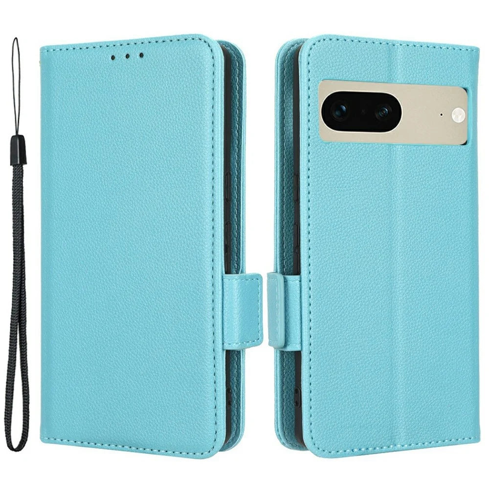 Drop-proof Phone Cover for Google Pixel 7 5G, Full Protection PU Leather Dual Magnetic Clasp Phone Case with Wallet Stand - Baby Blue - 1